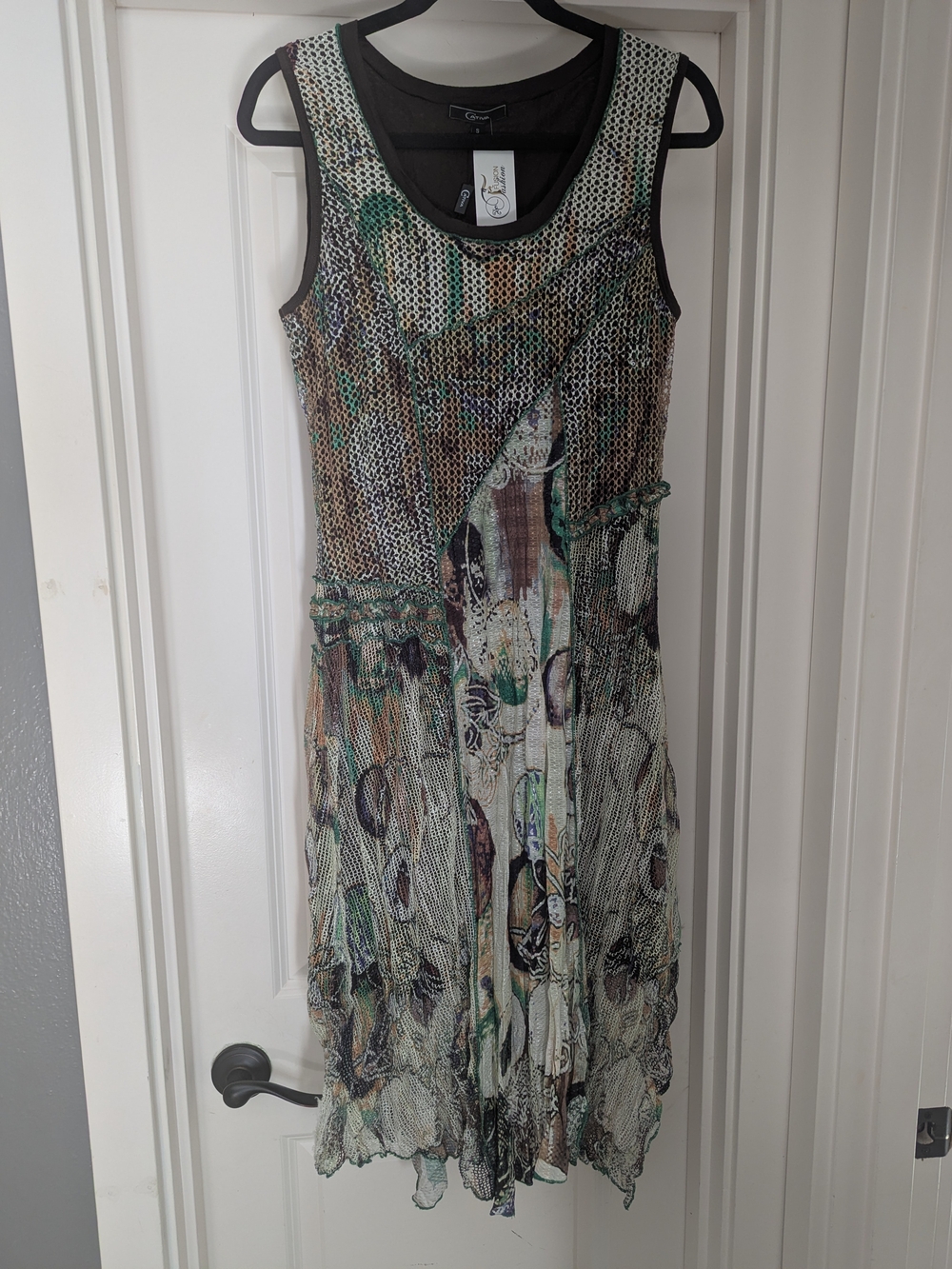 Cativa Green Multi-Print Sleeveless Mesh Maxi Dress